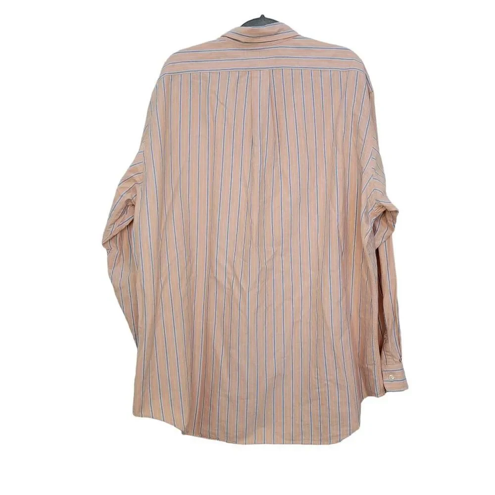 VNTG Ralph Lauren Classic Fit  Peach Orange/Blue Striped Polo Men's XXL - Picture 6 of 7